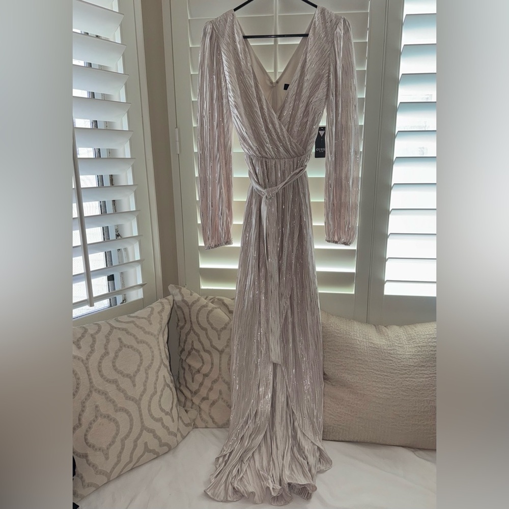 Elegant Light Champagne Gold & Silver Cocktail Dress / Wedding / Evening Gown